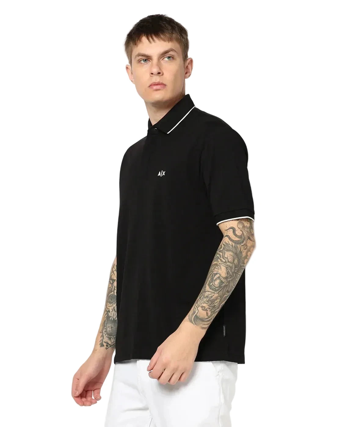 Armani Exchange Night Party polo shirt with cotton piqué fabric, contrast detailing, and signature AX logo on the chest.
