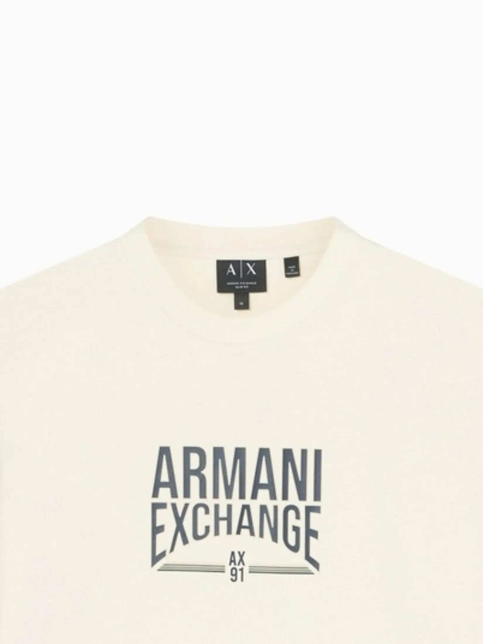 Armani Exchange white cotton T-shirt with classic fit, soft breathable fabric, and clean modern design.