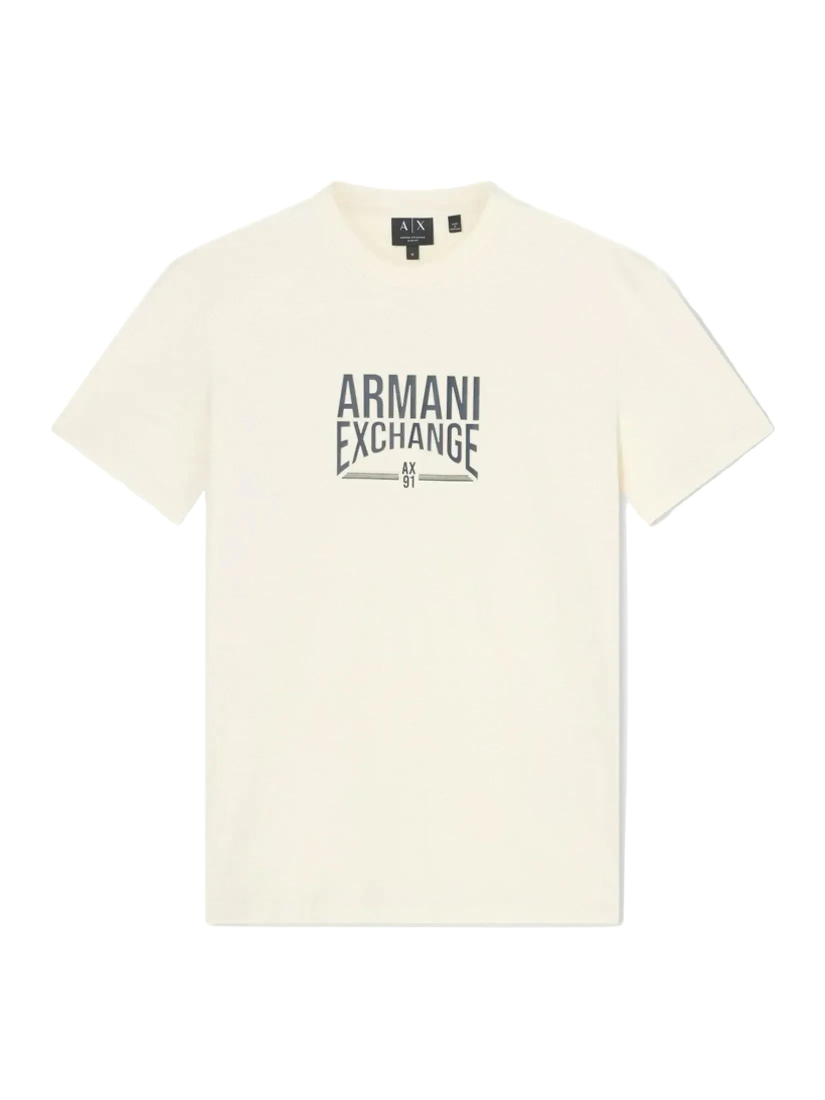 Armani Exchange white cotton T-shirt with classic fit, soft breathable fabric, and clean modern design.