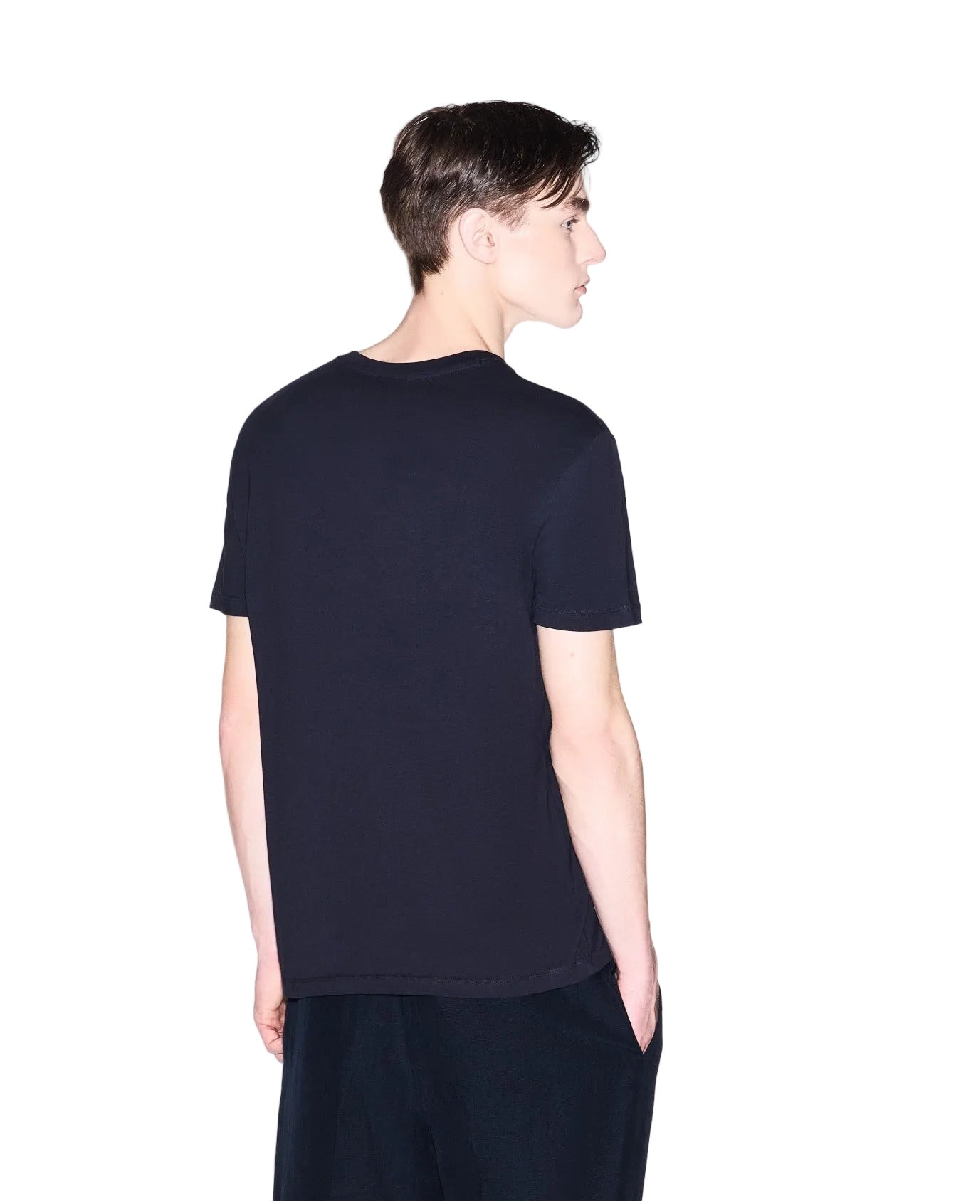 Armani Exchange slim-fit cotton jersey T-shirt with crew neck, ribbed details, and modern minimalist silhouette.
