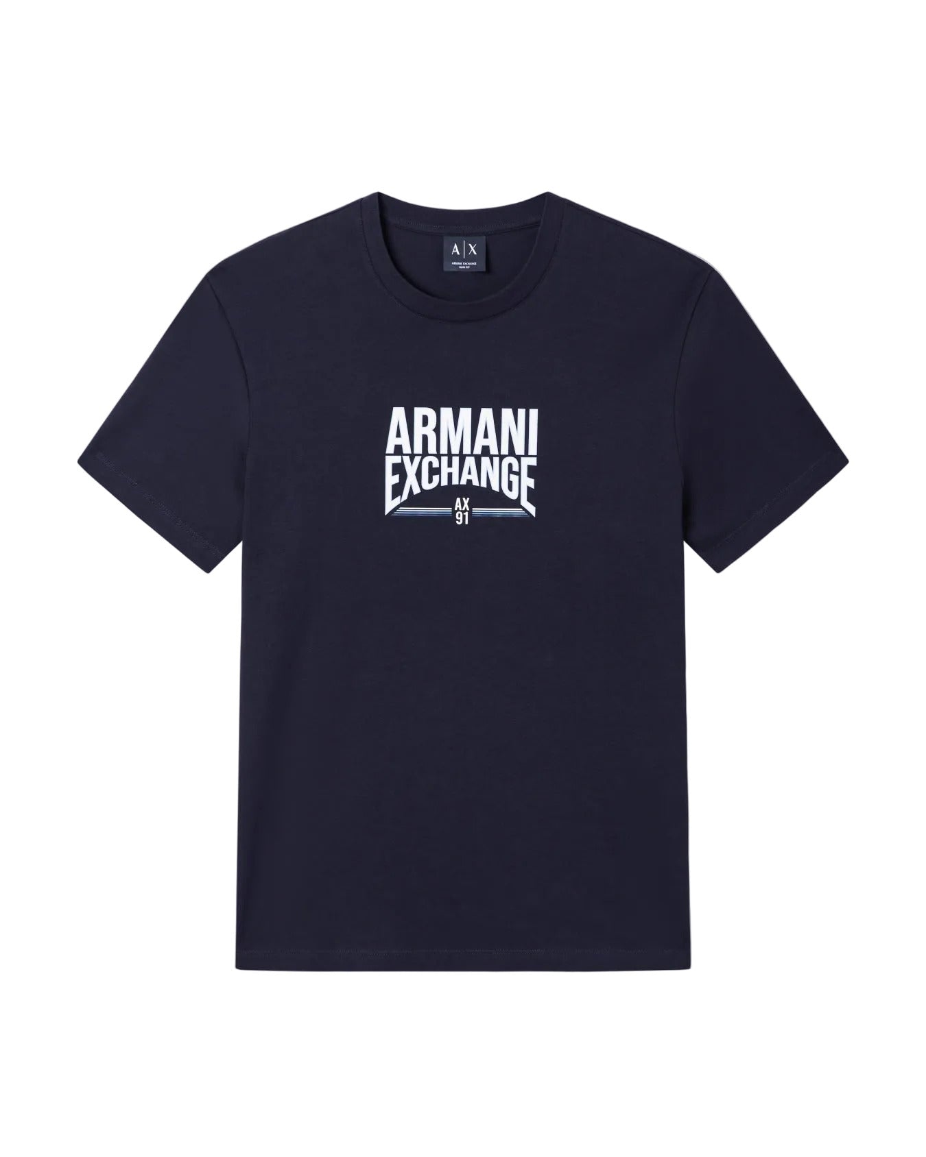 Armani Exchange slim-fit cotton jersey T-shirt with crew neck, ribbed details, and modern minimalist silhouette.