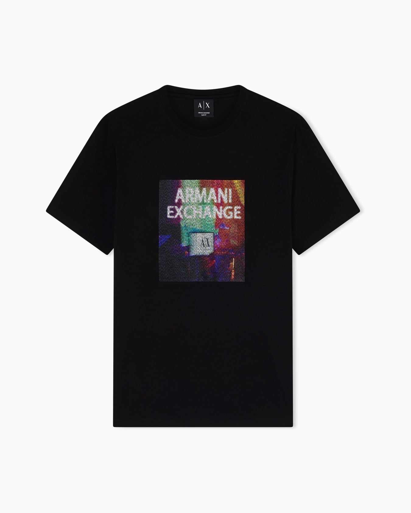 Armani Exchange slim-fit T-shirt with soft cotton jersey fabric, crew neck, and sleek modern silhouette for versatile everyday wear.