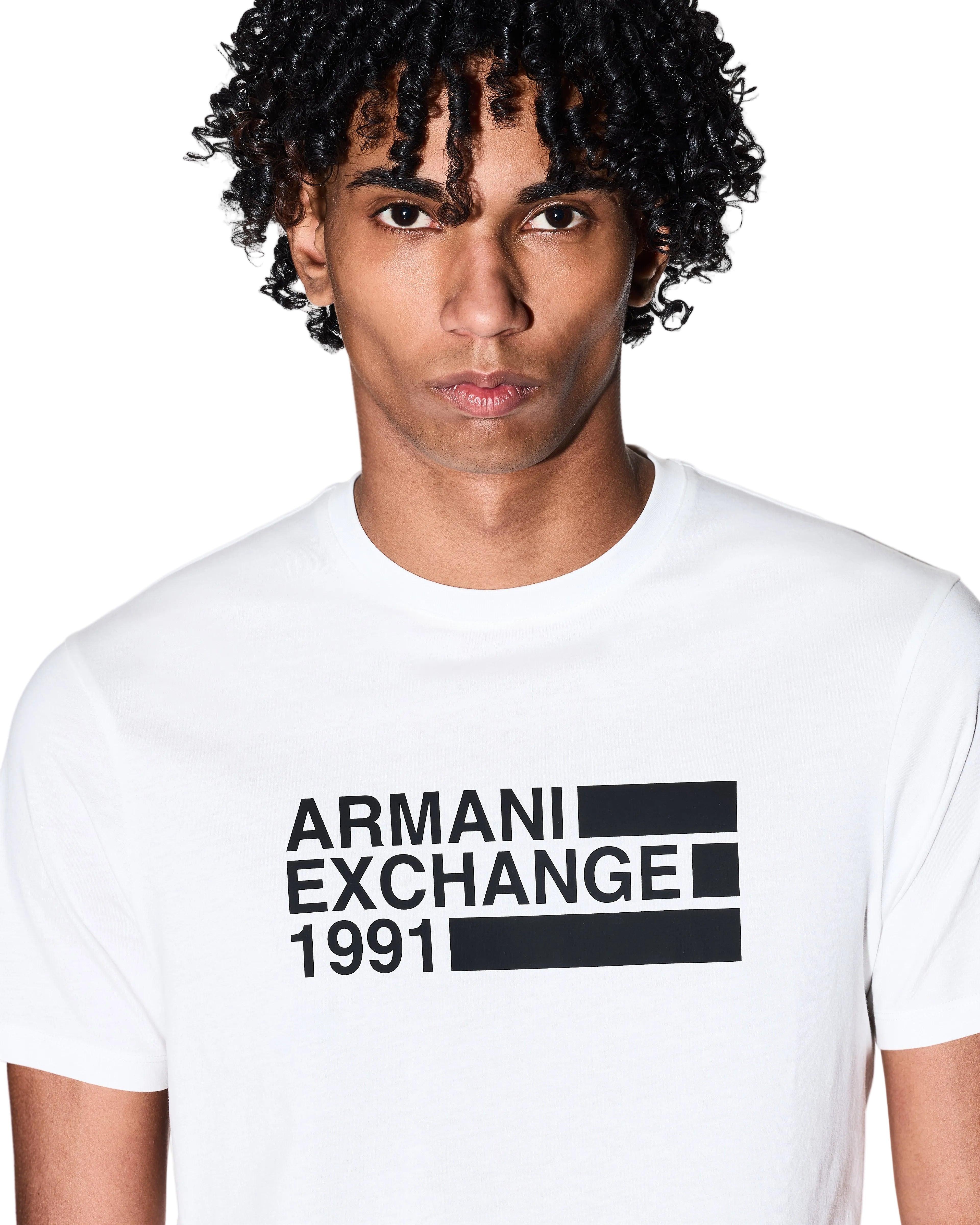 Armani Exchange slim-fit cotton jersey T-shirt with crew neck, short sleeves, and minimalist modern silhouette.