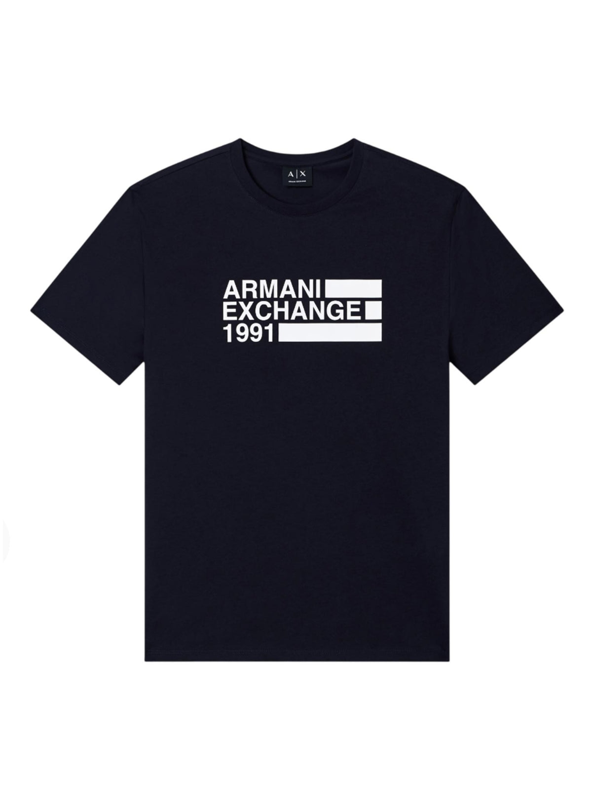 Armani Exchange short sleeve T-shirt with crew neck, front print, and chest logo in a regular fit casual design