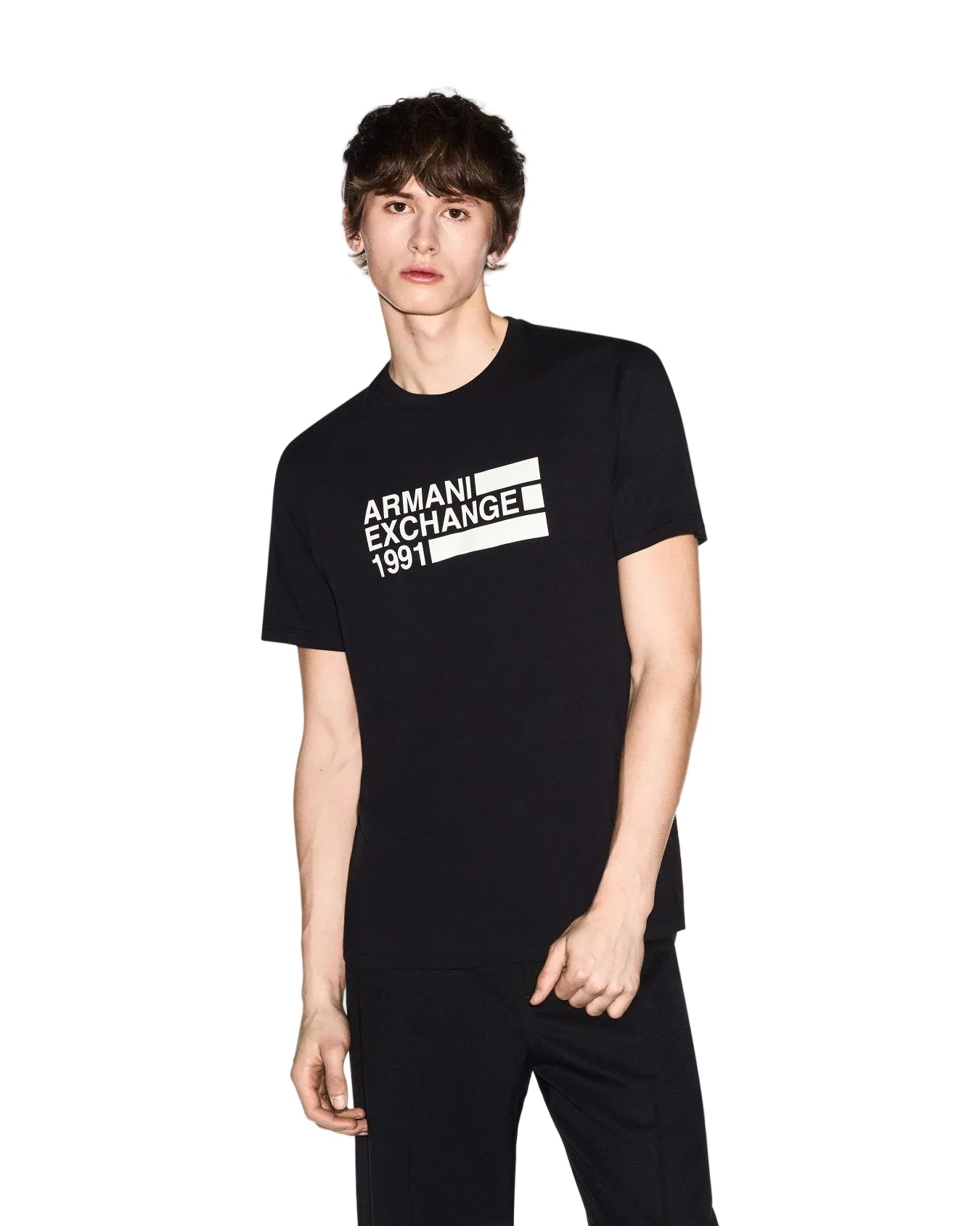 Armani Exchange slim-fit cotton jersey T-shirt with crew neck, short sleeves, and refined minimalist silhouette for modern everyday wear.