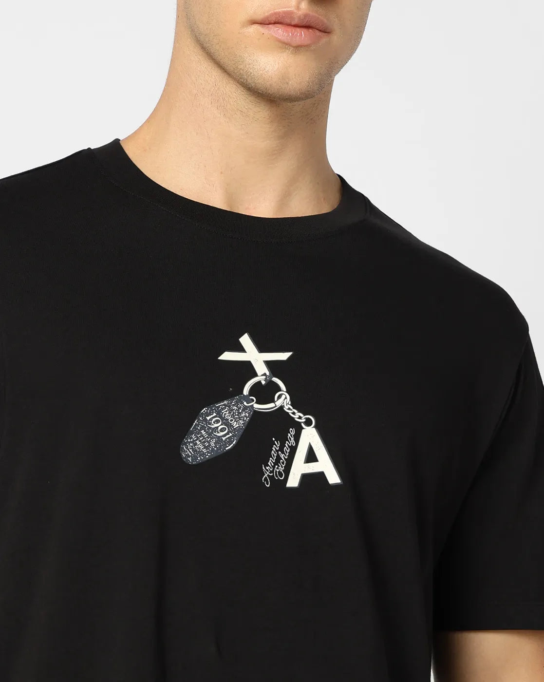 Armani Exchange regular fit cotton jersey T-shirt with central AX graphic print and modern casual streetwear design