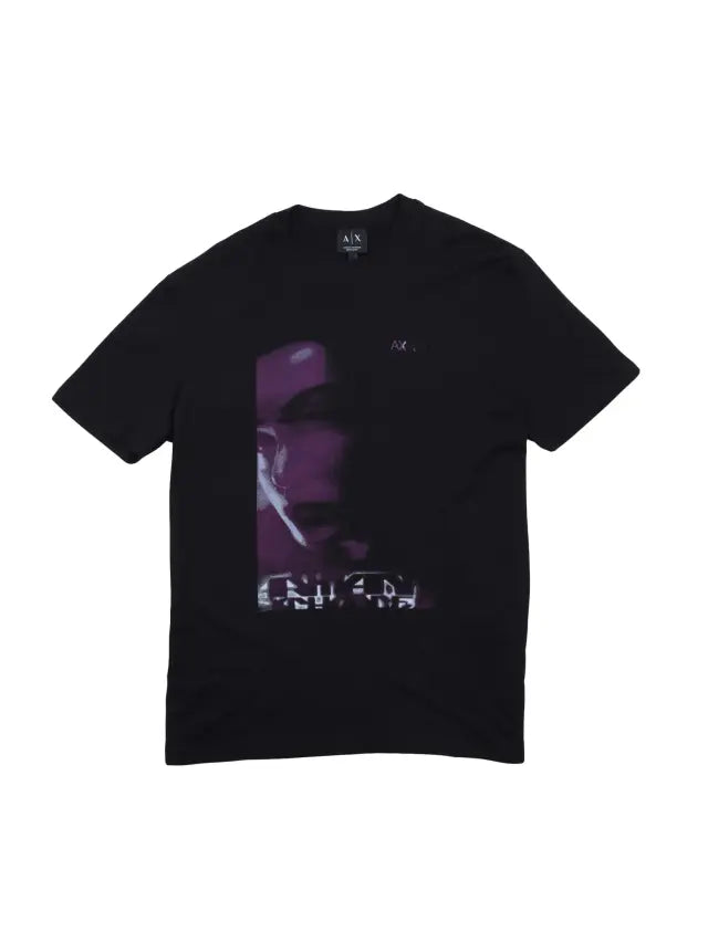 Armani Exchange black cotton T-shirt with classic crew neck, short sleeves, and modern minimal design for everyday wear.
