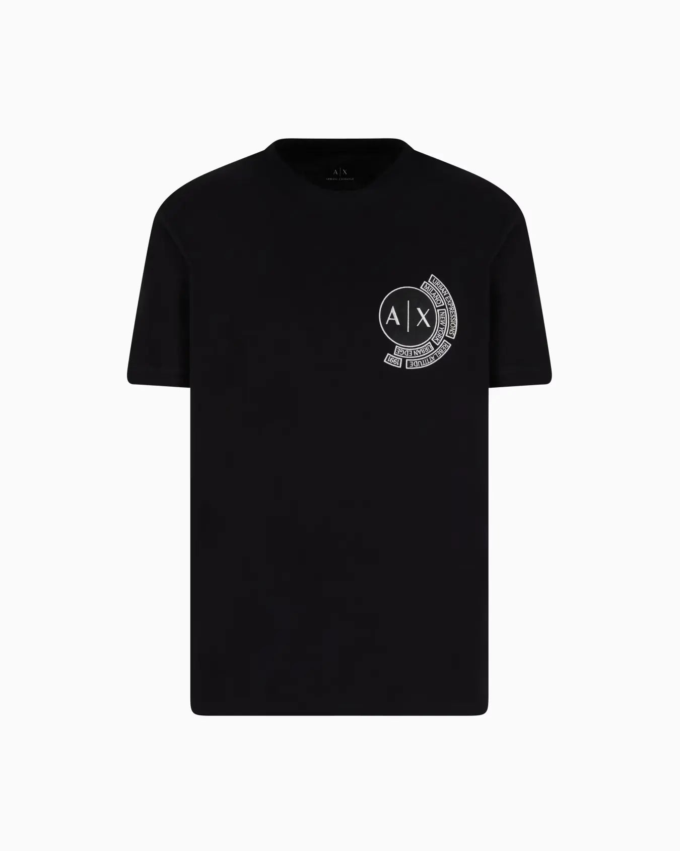  Regular-fit cotton jersey T-shirt with round neckline and chest logo, styled casually with jeans.