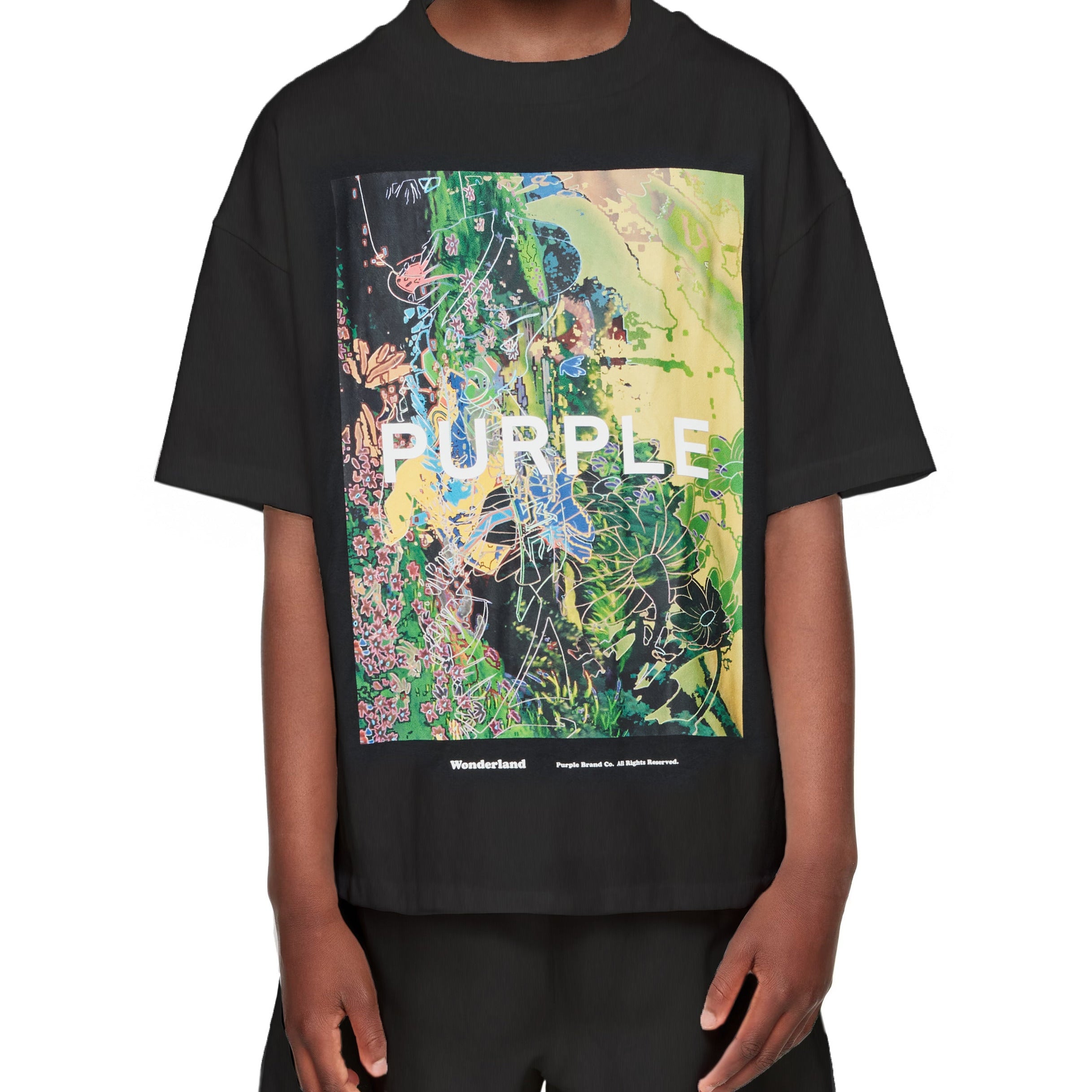 Purple Brand cotton jersey T-shirt with logo and abstract floral graphic, crewneck and short sleeves