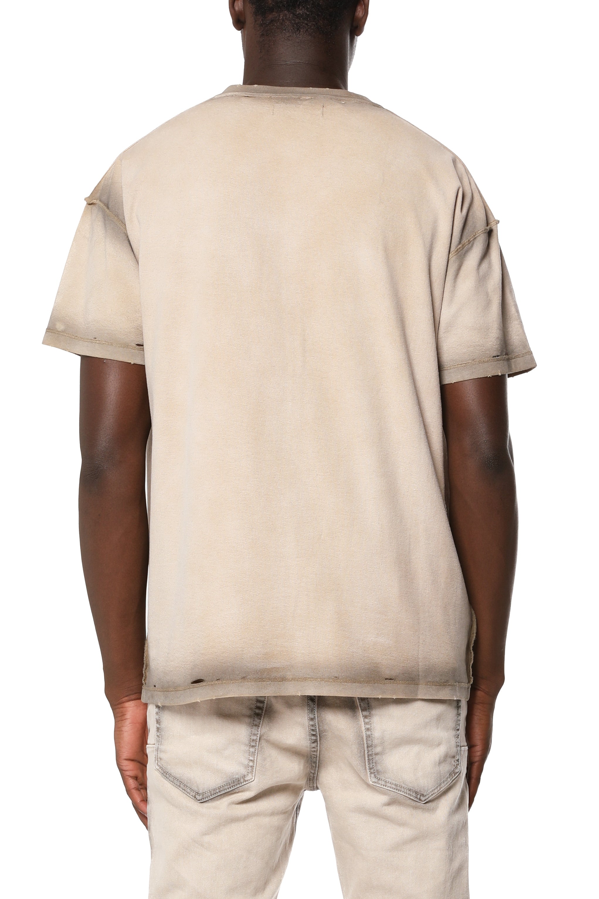 Purple Brand Textured Inside Out Tee in khaki featuring textured fabric, an inside-out construction, and a classic short-sleeve design.
