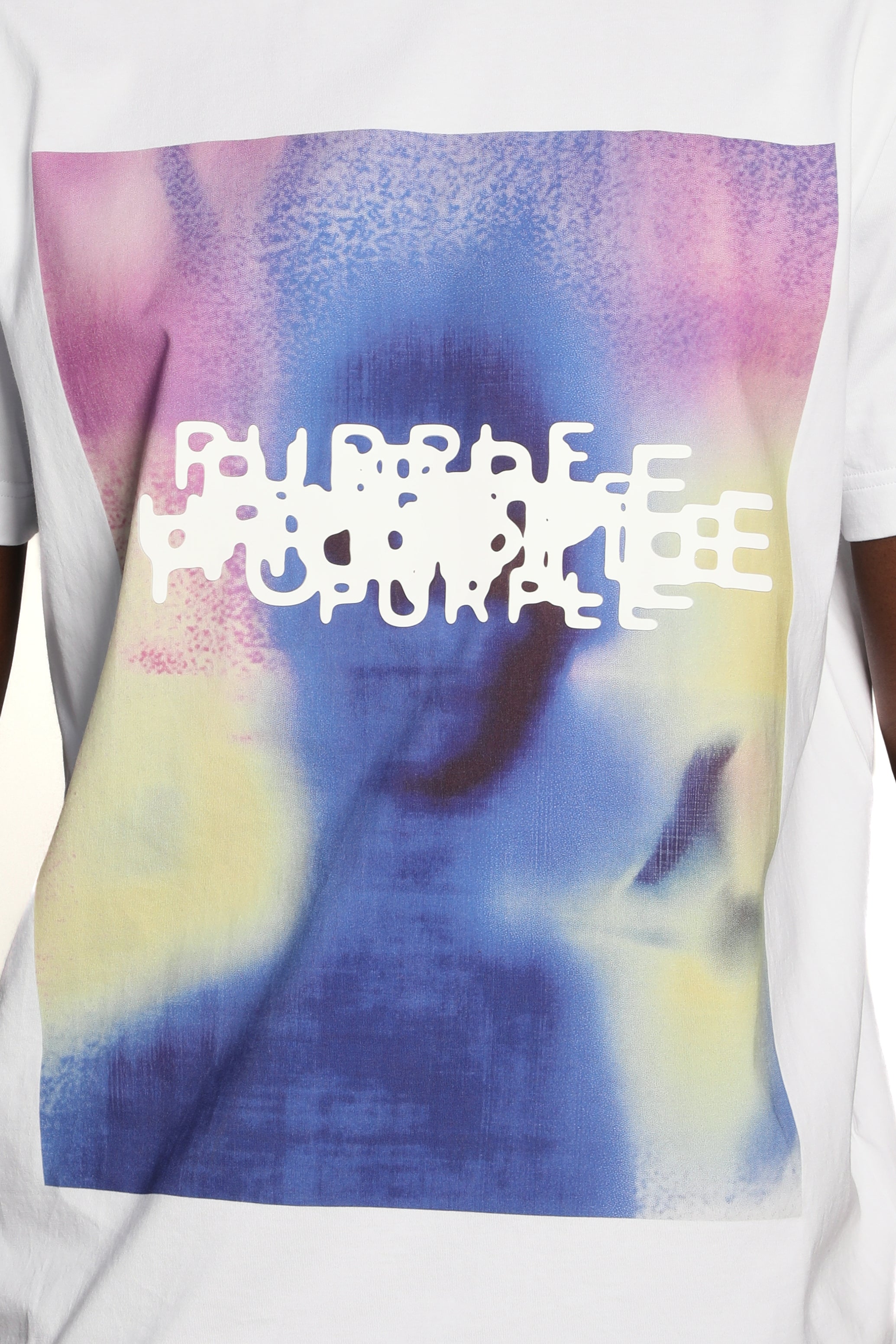 Purple Brand PB Clean SS Tee in white, regular fit cotton jersey knit with White Label and short sleeves