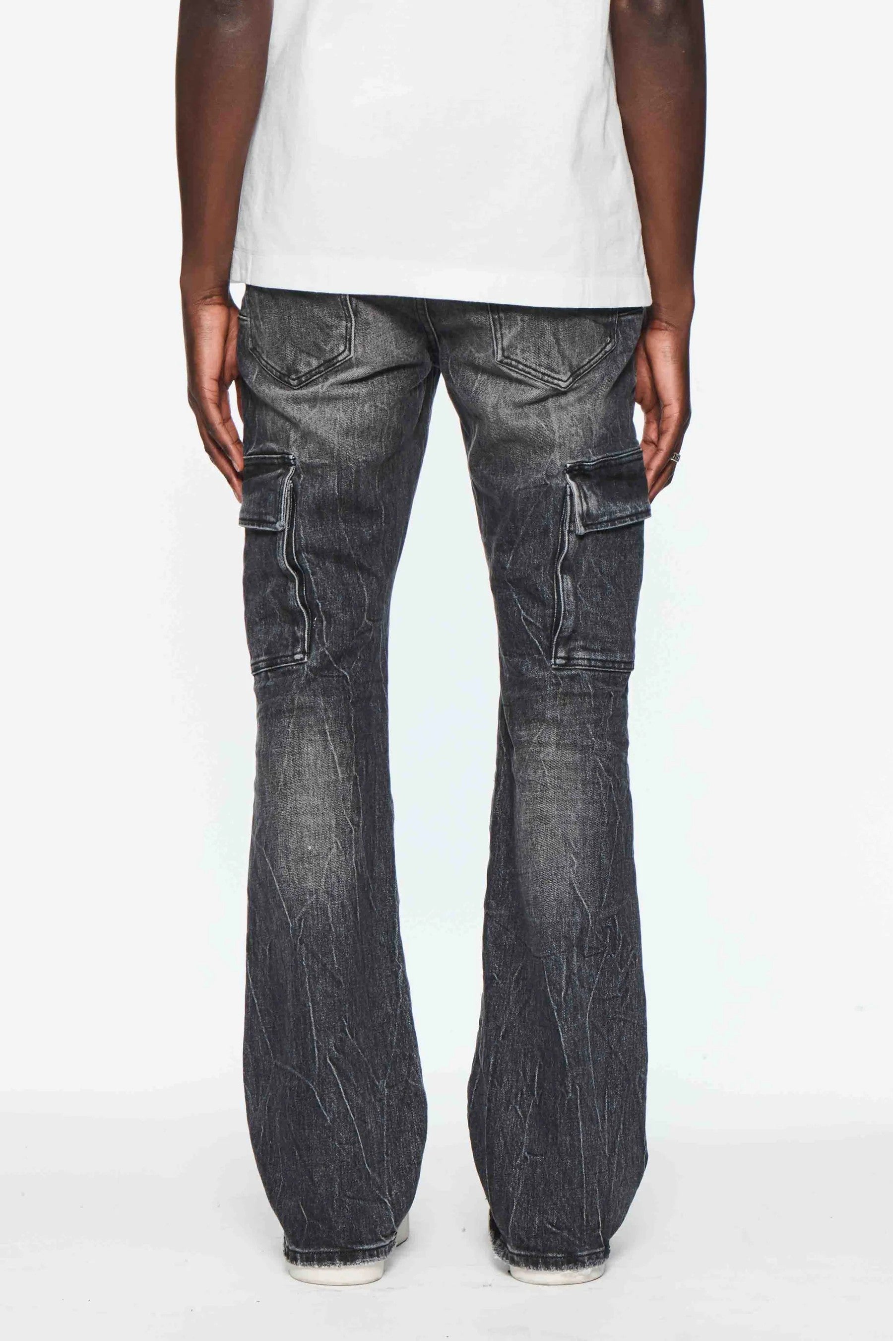 Cargo Flare Tinted Worn Jeans (Black)