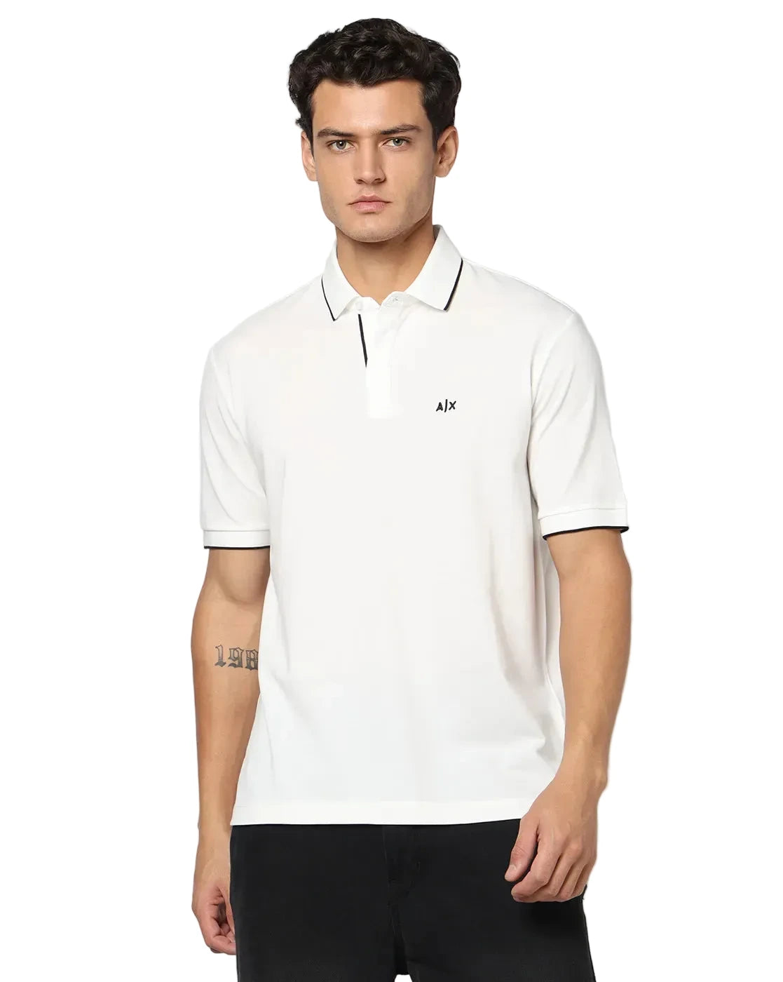 Armani Exchange Night Party regular fit polo shirt with cotton piqué fabric, contrast inserts, and signature AX chest logo.
